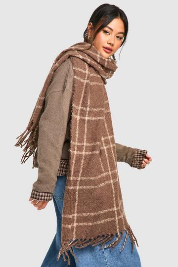 Brushed Checked Fringe Scarf chocolate