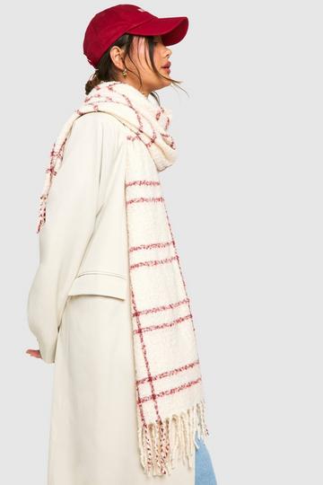 Brushed Checked Fringe Scarf cream