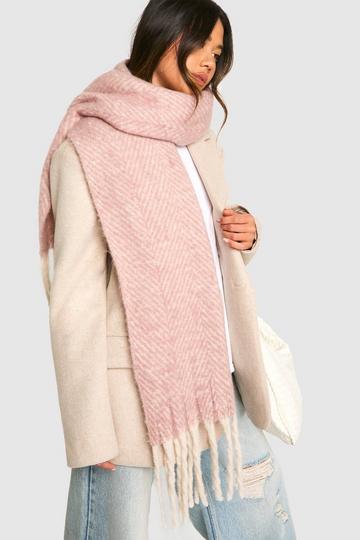 Oversized Herringbone Fringe Scarf pink