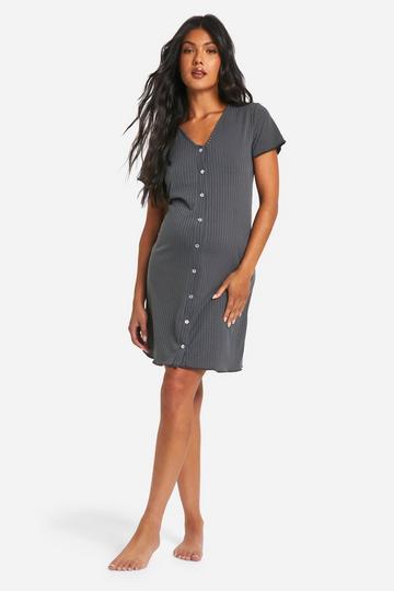 Maternity Ribbed Button Down Nightgown charcoal