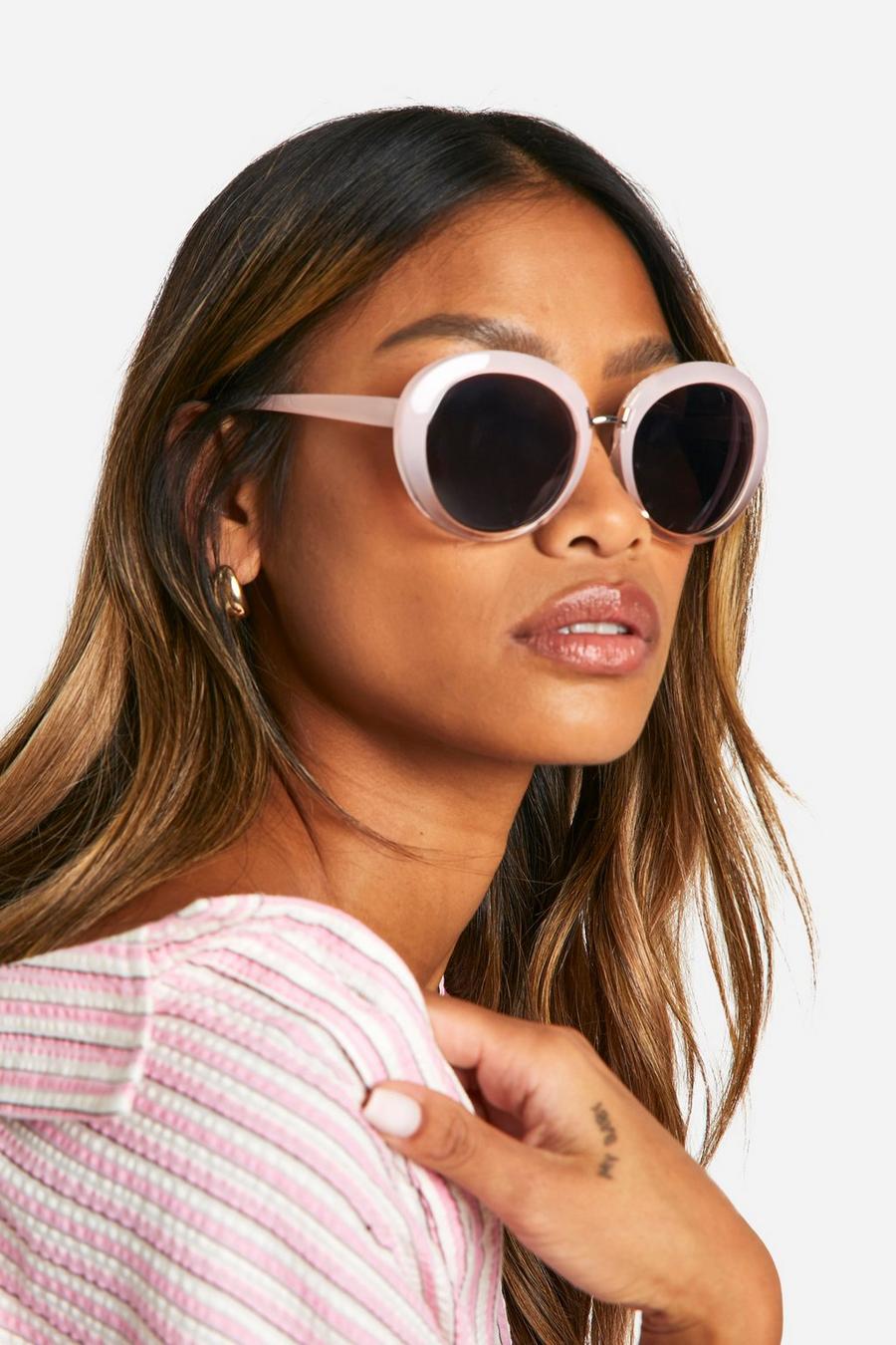Pink Marble Round Shape Sunglasses image number 1