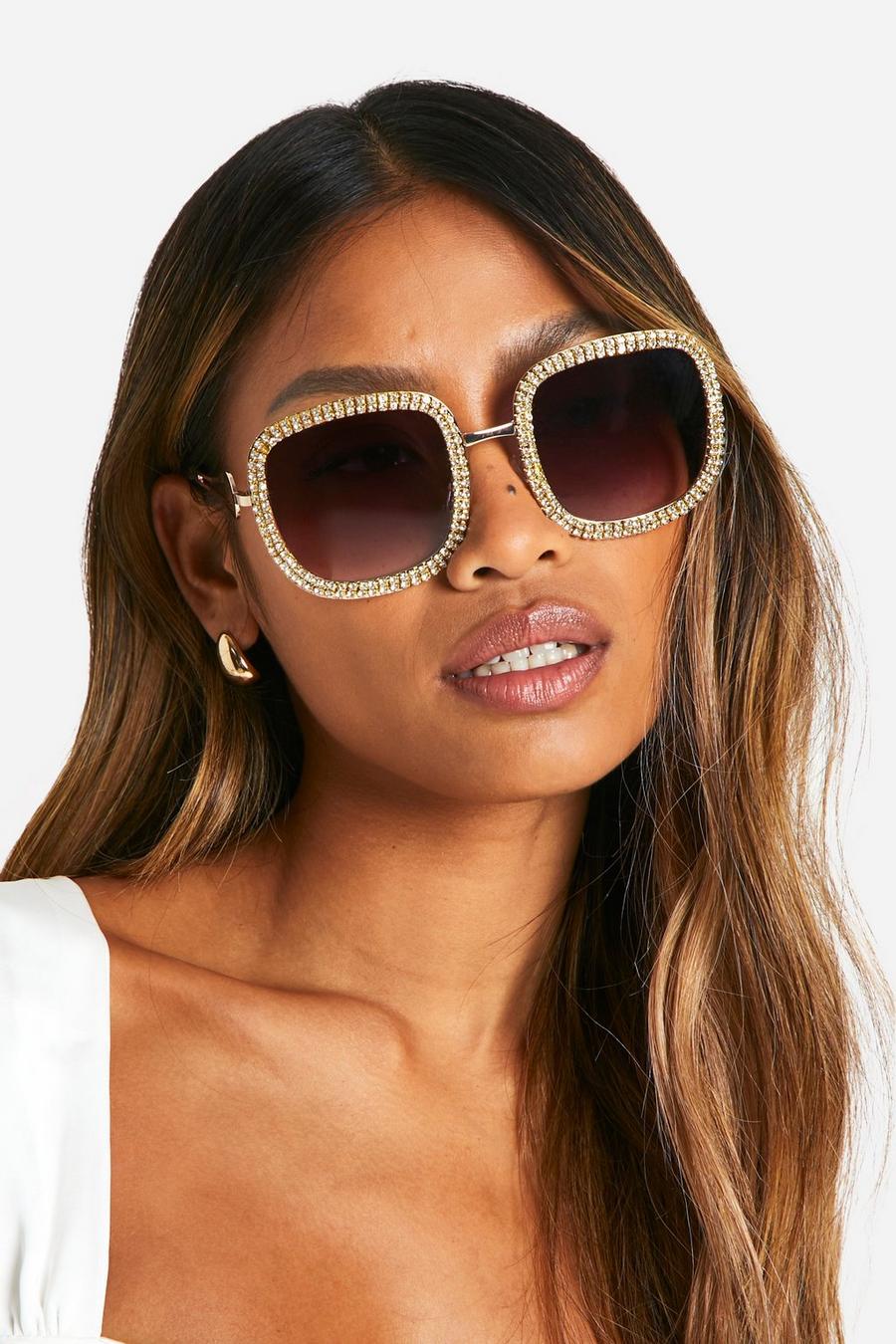 Gold Embellished Round Sunglasses