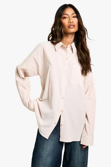 Crinkled Textured Stripe Oversized Shirt dusky pink