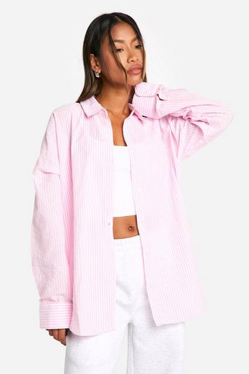 Micro Stripe Oversized Shirt pink