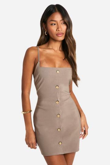 Bengaline Button Front Tailored Mini Dress mocha