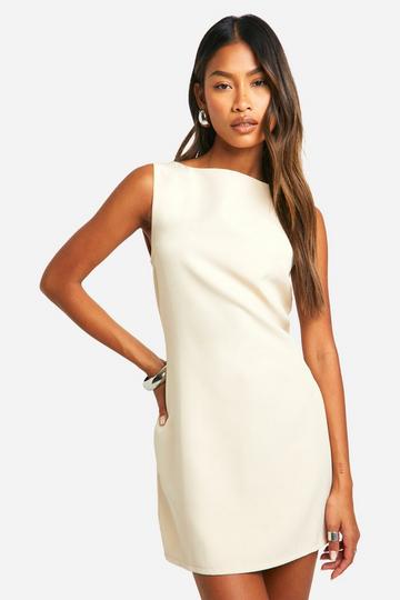 Slash Neck Fit & Flare Micro Mini Dress stone