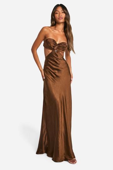 Satijnen Maxi Jurk Met Bandeau Zoom chocolate