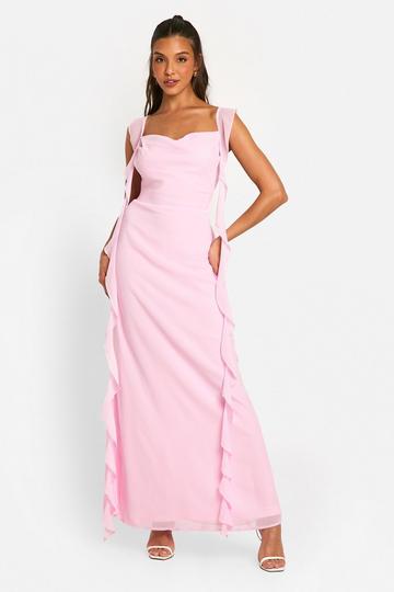 Chiffon Frill Strap Maxi Dress pink