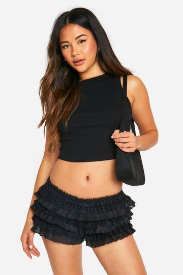 Lace Ruffle Tiered Mini Shorts black