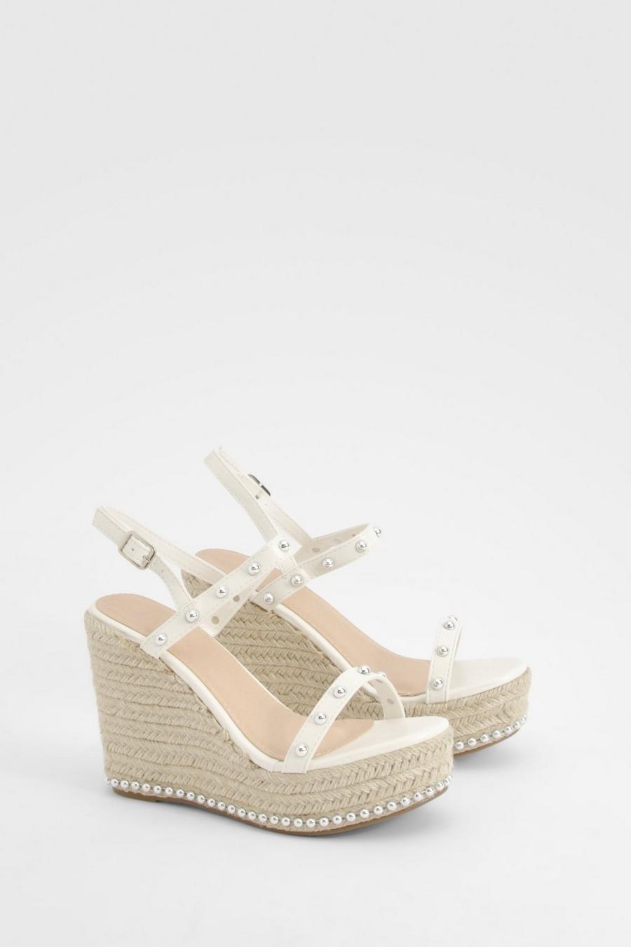 White Pearl Detail Espadrille Wedges image number 1