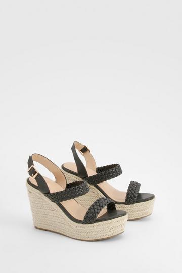 Woven Strap Espadrille Wedges black