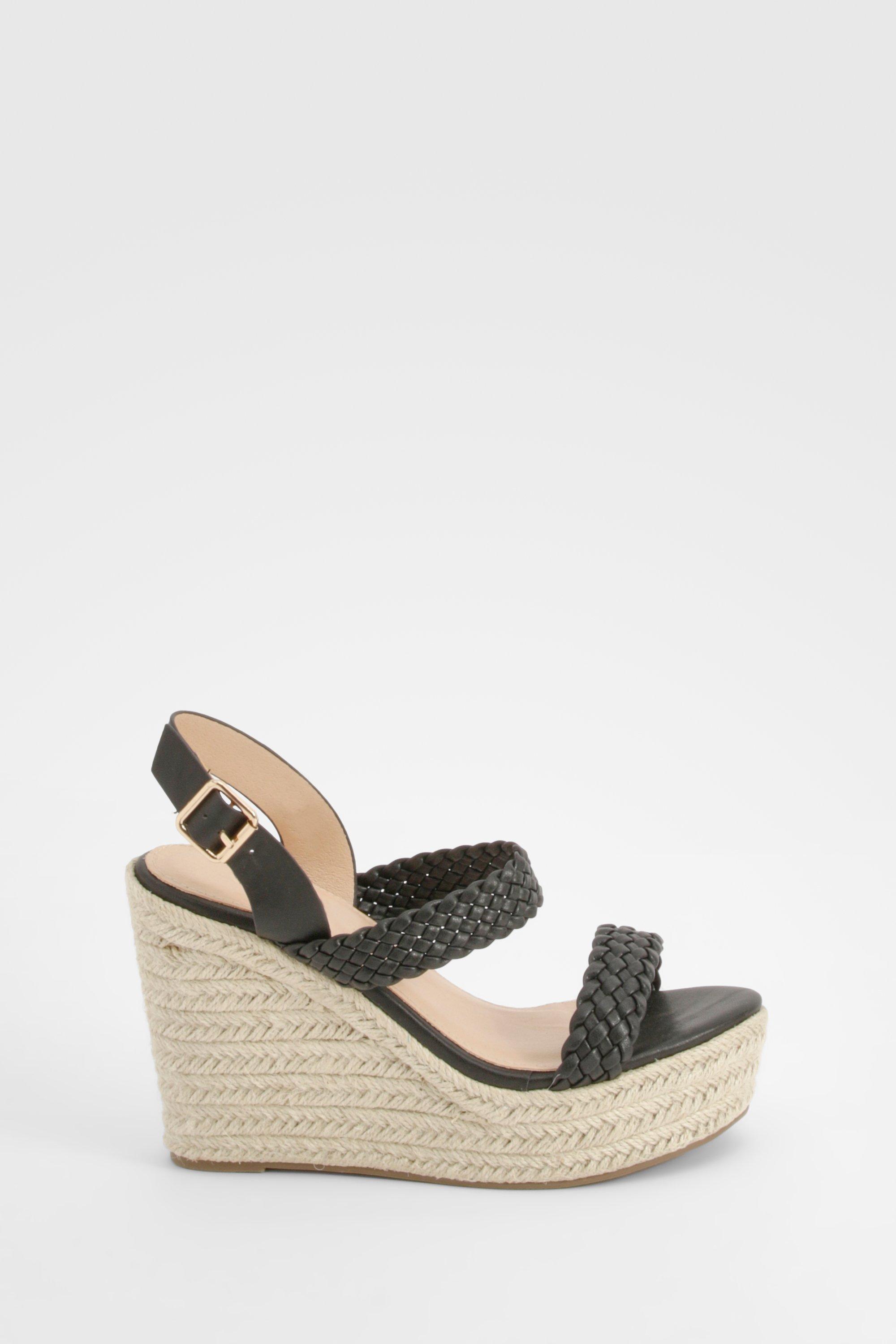 boohoo Women s Woven Strap Espadrille Wedges Black Wedge Sandals 10