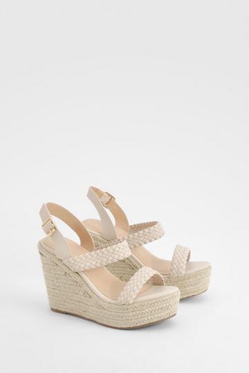 Woven Strap Espadrille Wedges ecru