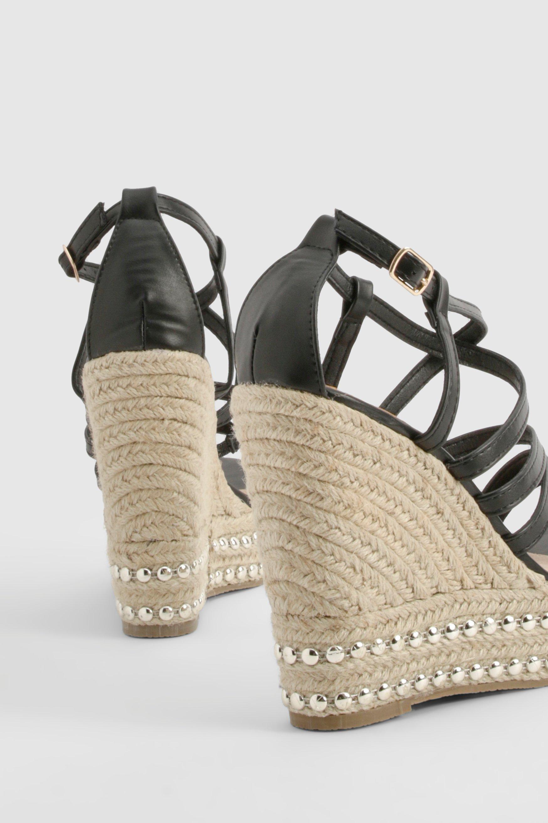 Wide Fit Strappy Stud Detail Espadrille Wedges boohoo NO