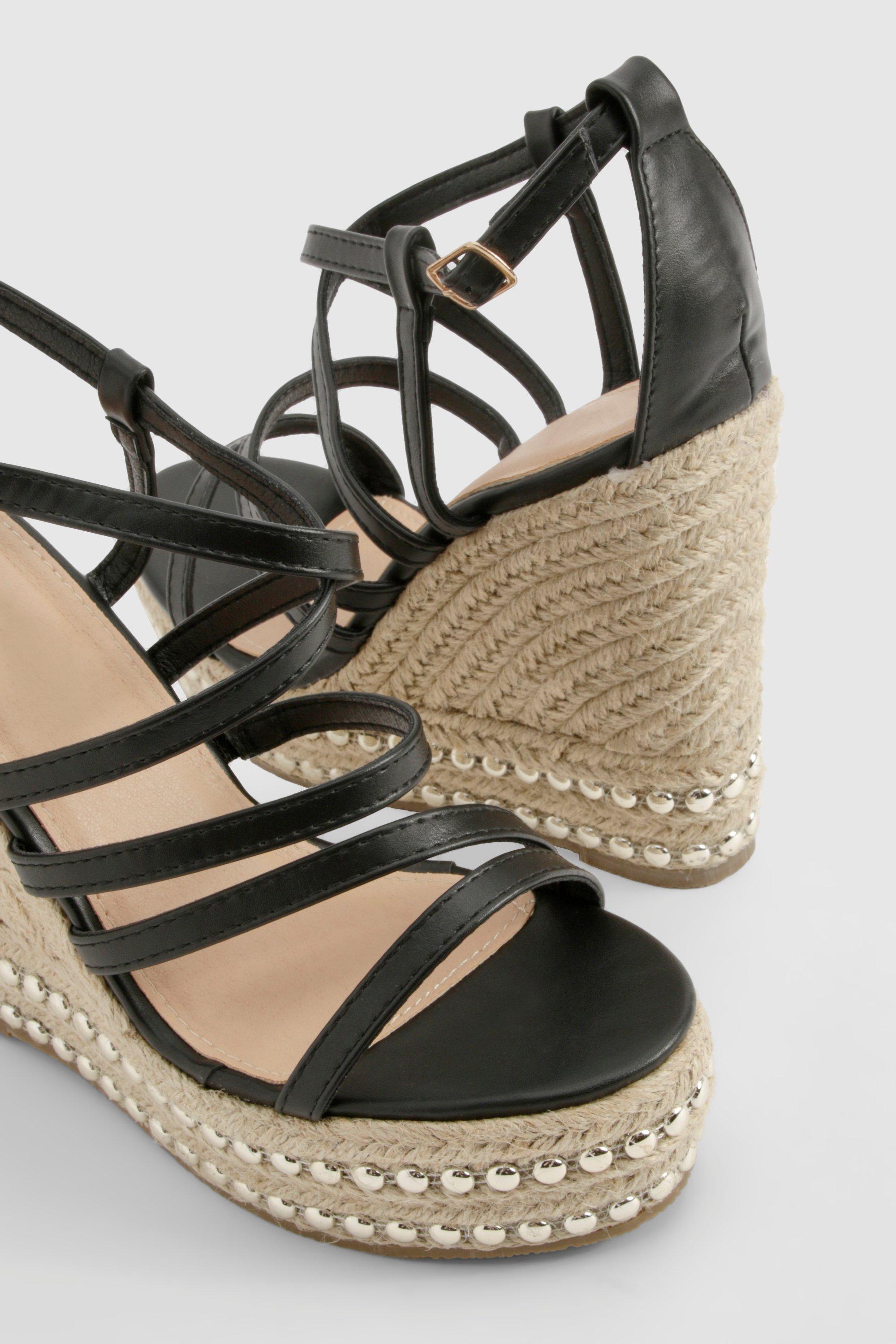 Wide Fit Strappy Stud Detail Espadrille Wedges boohoo NO