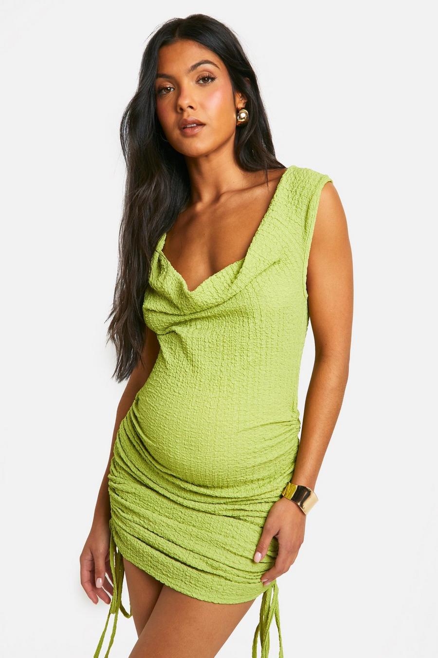 Lime Maternity Textured Side Ruched Mini Dress image number 1