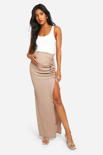 Maternity Textured Ruched Side Split Maxi Skirt stone