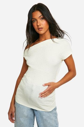 Cream White Maternity Textured Asymmetric Top