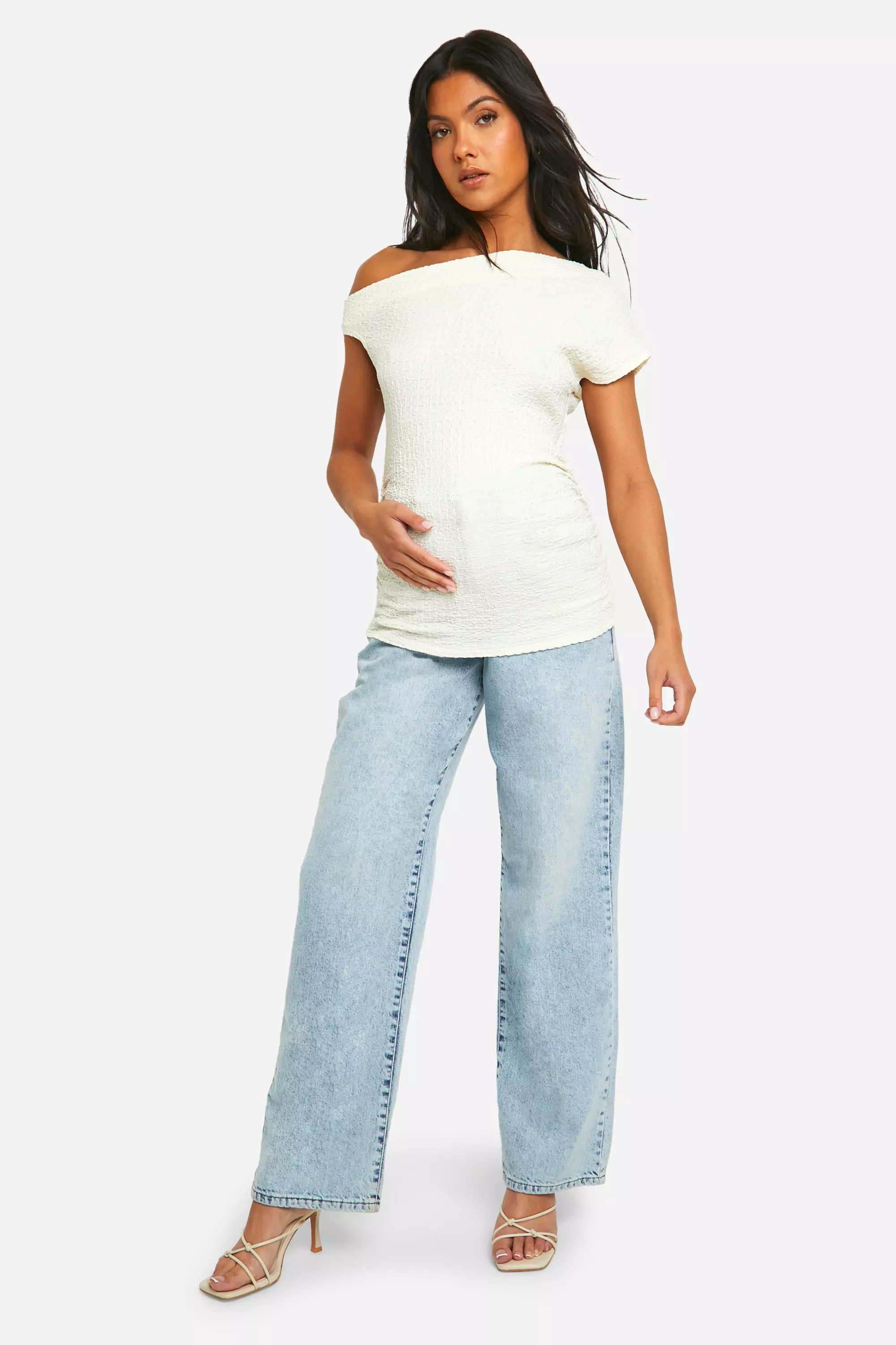 Cream Maternity Textured Asymmetric Top alternative image