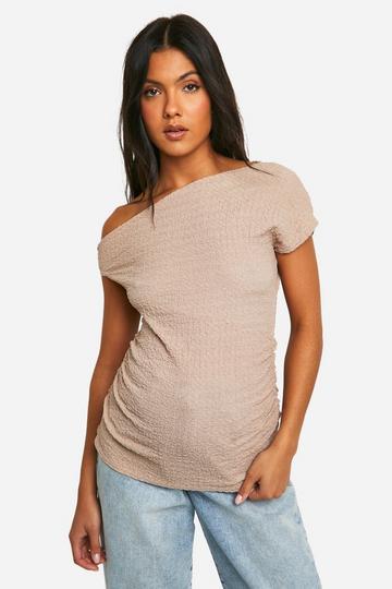 Stone Beige Maternity Textured Asymmetric Top