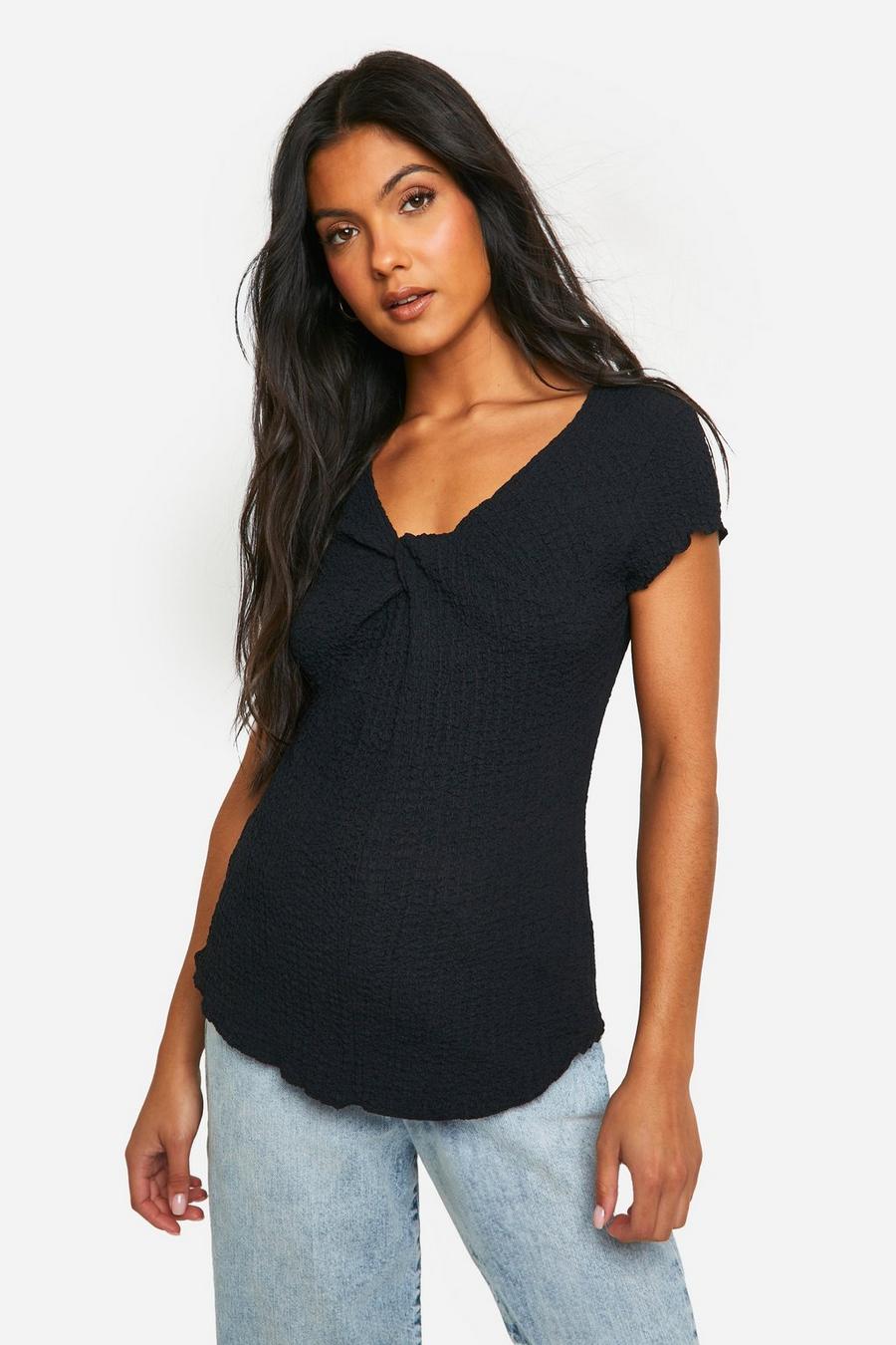 Black Maternity Textured Knot Front T-shirt image number 1