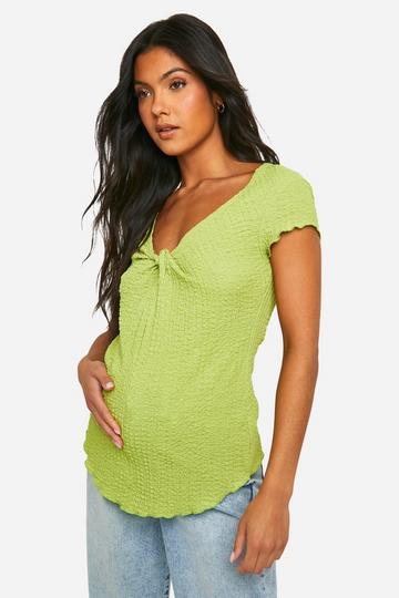 Maternity Textured Knot Front T-shirt lime