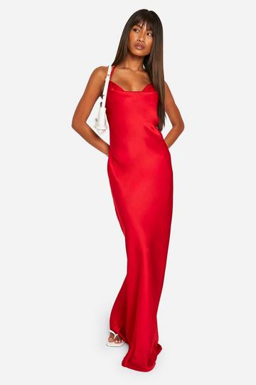 Satin Twist Strap Detail Maxi Dress red