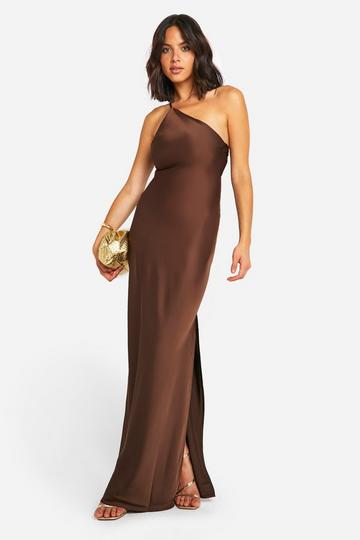 Satin Asymmetric Strap Maxi Dress chocolate