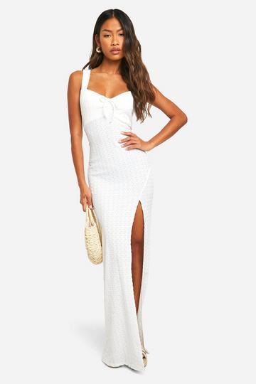 Cream White Textured Milkmaid Maxi Dress