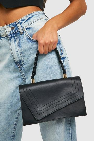 Black Plait Handle Structured Crossbody Grab Bag