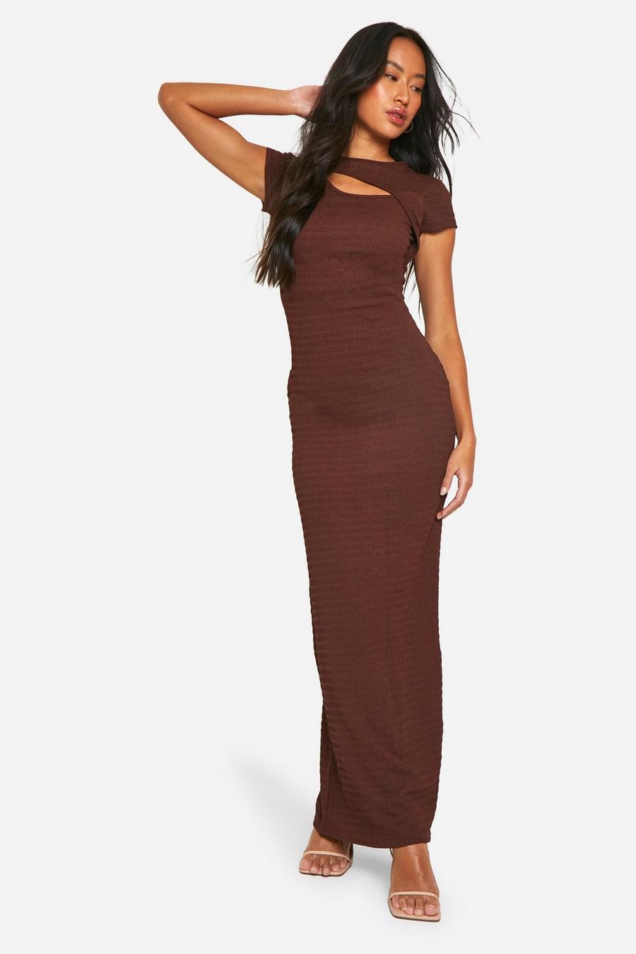 Chocolate Textured Cut Out Maxi Dress image number 1