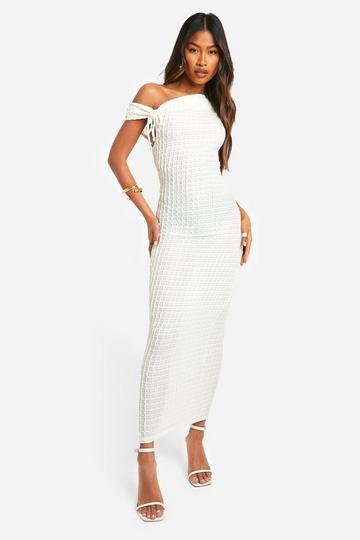 Asymmetric Textured Midi Dress cream