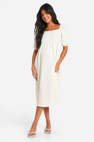 Maternity Textured Jersey Knit Midi Smock Dress cream