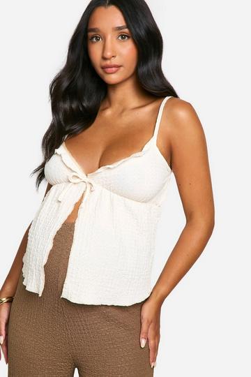 Maternity Textured Strappy Frill Top cream