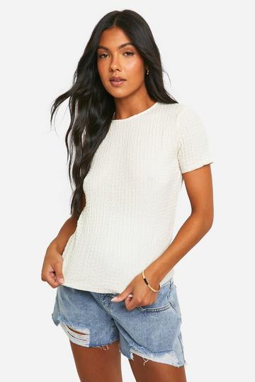 Cream White Maternity Textured Lettuce Hem T-shirt