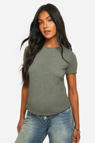 Sage Green Maternity Textured Lettuce Hem T-shirt