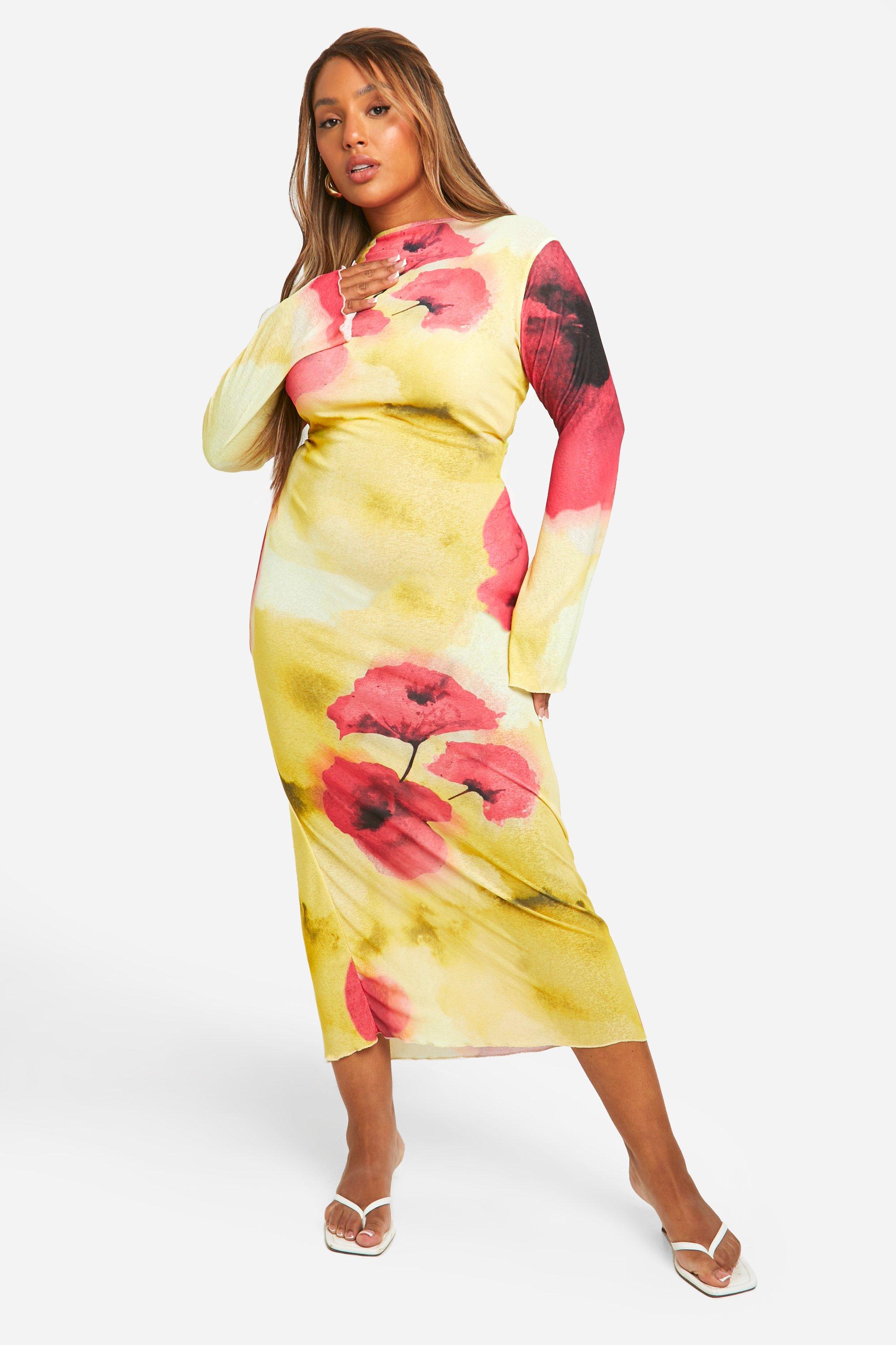 Plus Sheer Scoop Back Floral Maxi Dress