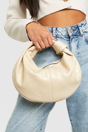 Beige Faux Leather Fold Over Grab Bag