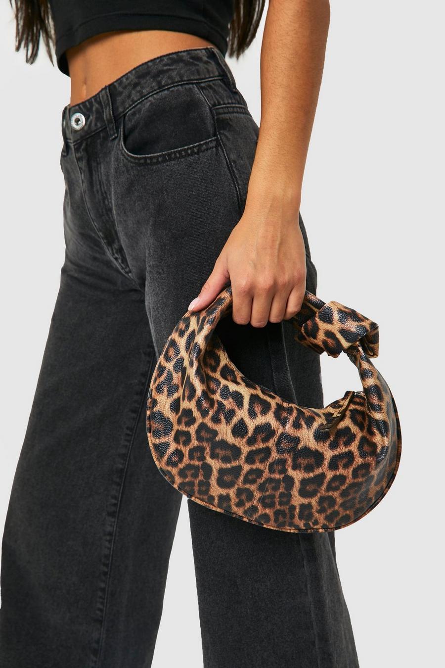 Leopard Mini Woven Knot Handle Grab Bag