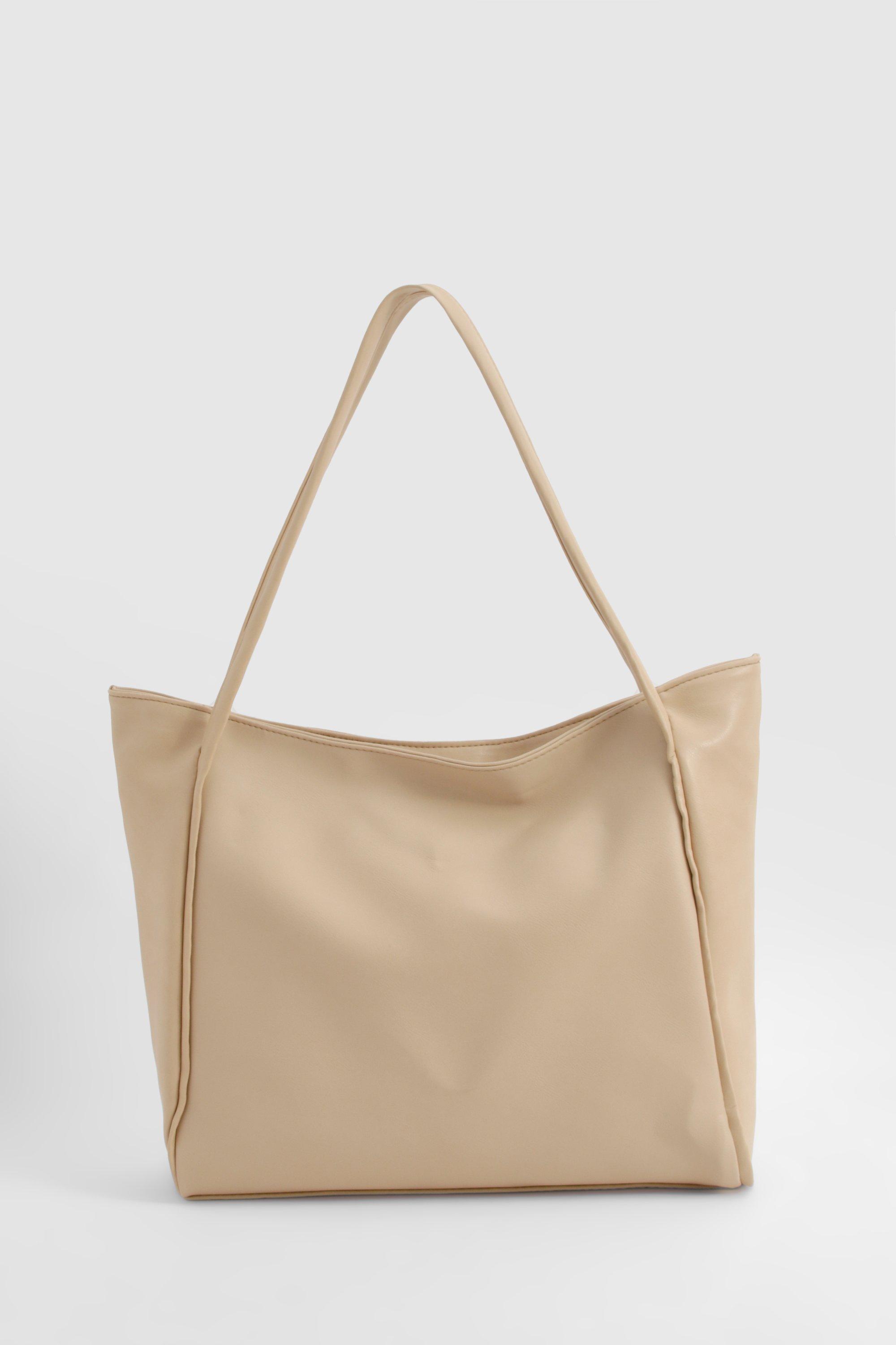 Boohoo Women s Faux Leather Slouchy Tote Bag Beige