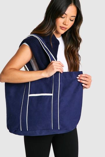 Contrast Detail Canvas Tote Bag navy