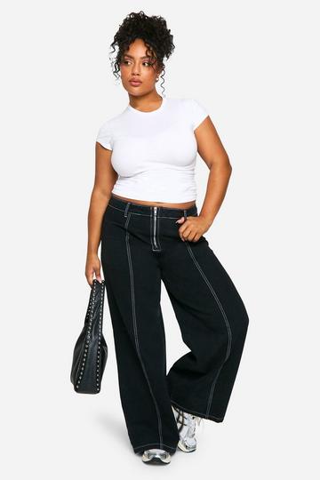 Plus Contrasterende Wide Leg Jeans black