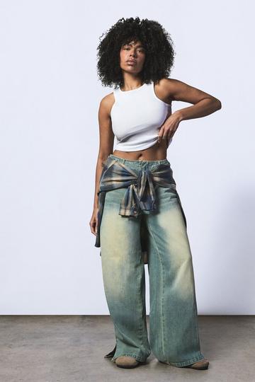 Plus Vintage Wash Wide Leg Jeans vintage blue