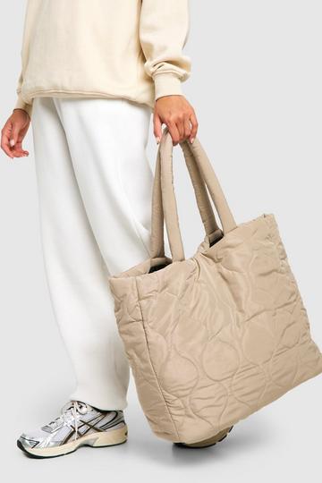 Oversized Quilted Nylon Tote Bag sand