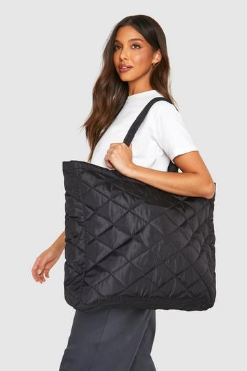 Black Oversized Quilted Nylon Tote Bag