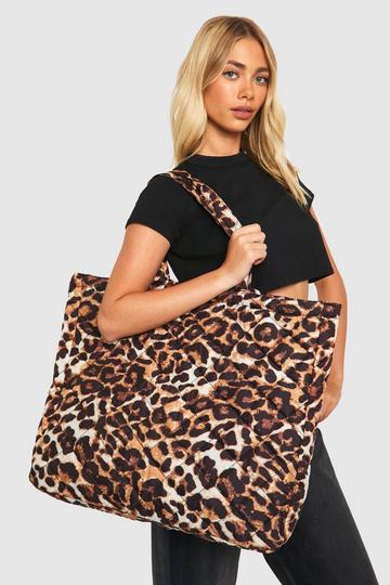 Multi Leopard Oversized Quilted Nylon Tote Bag