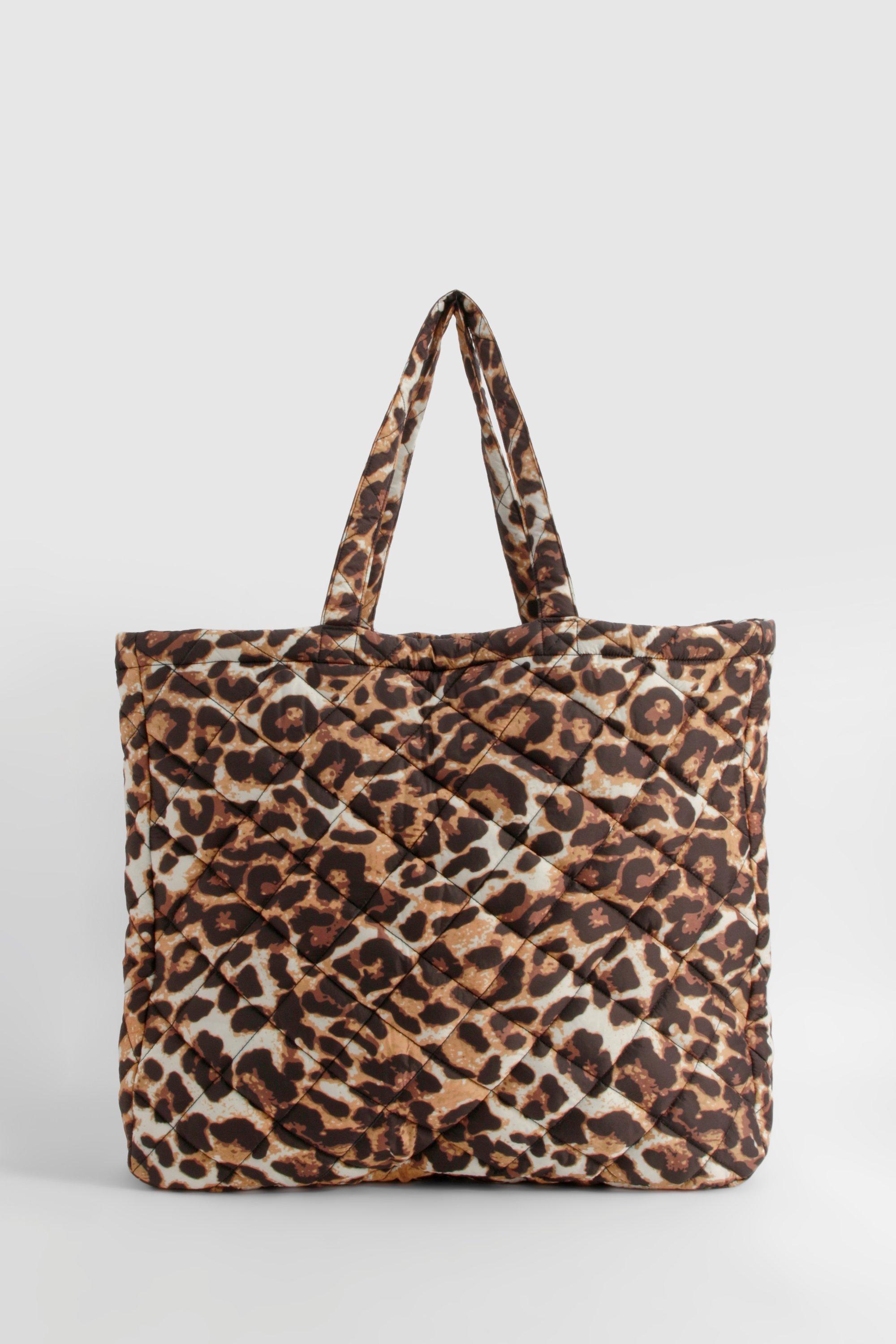 Leopard Oversized Quilted Nylon Tote Bag boohoo