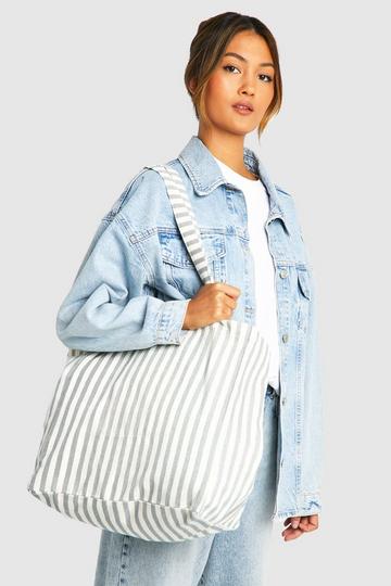 Striped Canvas Tote Bag navy