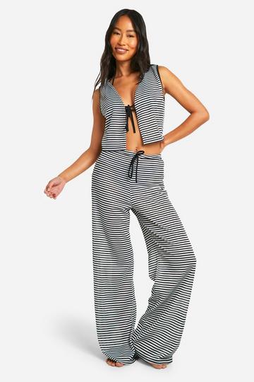 Stripe Knitted Top & Pants Beach Two-Piece black