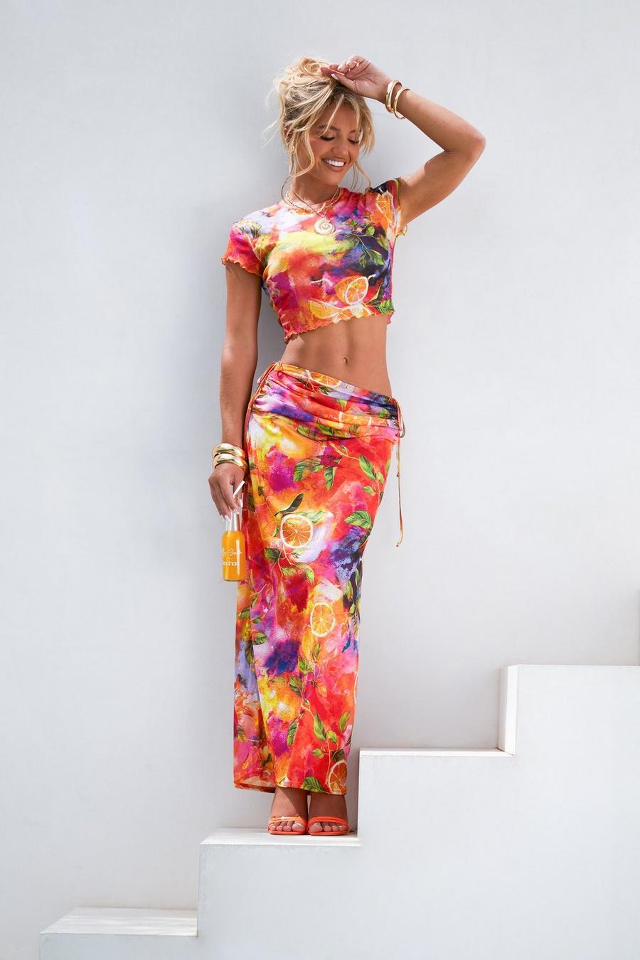 Multi Molly Smith Fruit Print Midi Skirt